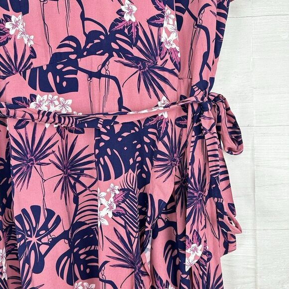 ModCloth x Collectif Maxi Dress 14 Pink Thelma Tropicool V Neck Tie Waist NWT - Picture 6 of 16